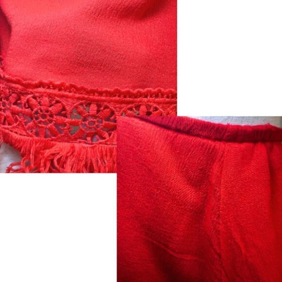 LULUS Californian Red Fringe Strapless Crop Top with Crochet Hem Size L - Picture 10 of 11